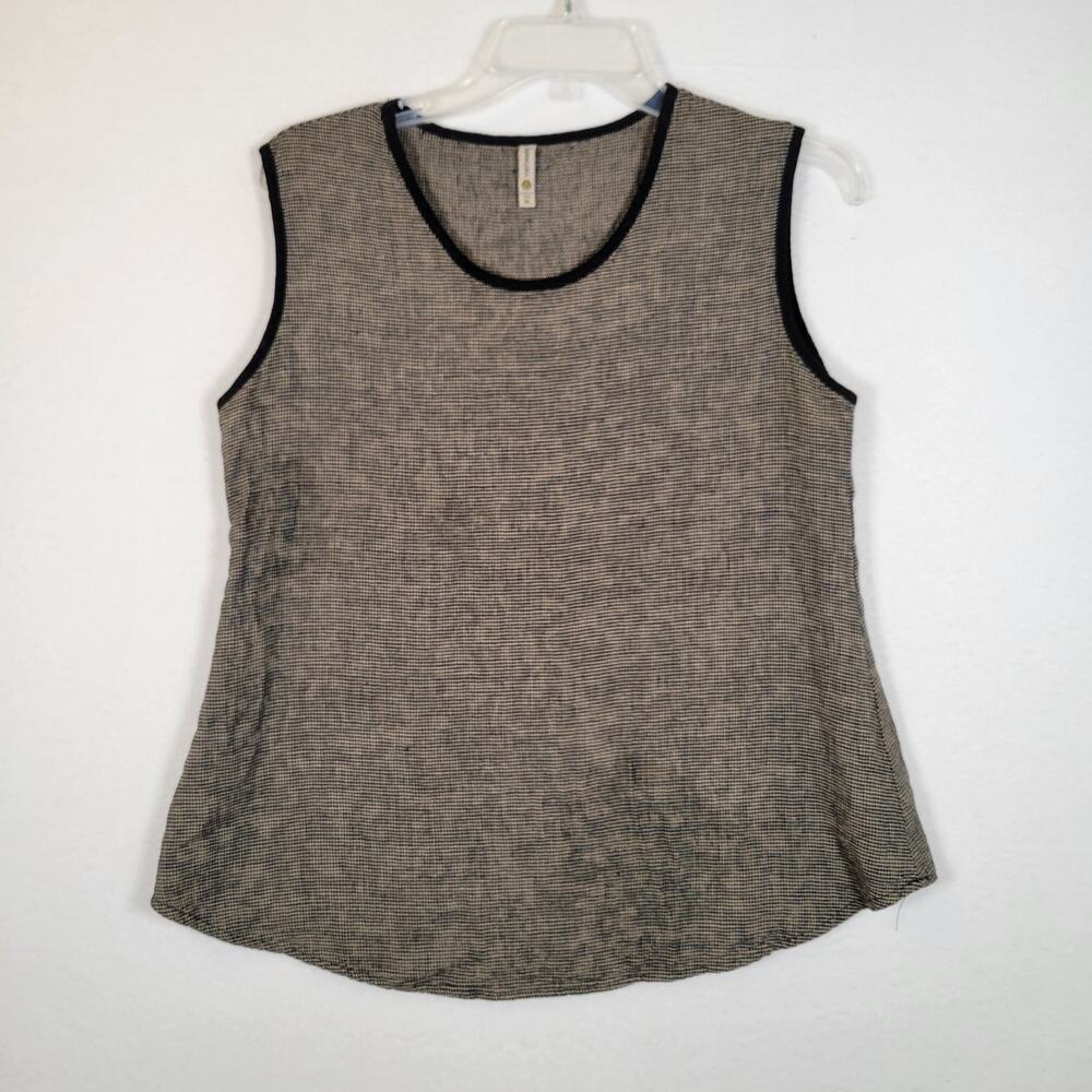 Khangura Womens Knit Linen Houndstooth Tank Top Size Medium Brown Summer Boho